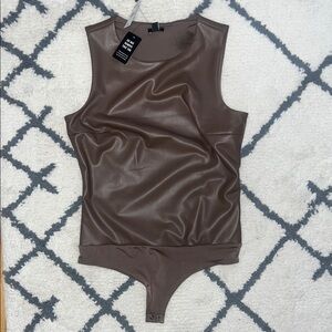 Express Chocolate Faux Leather Top
